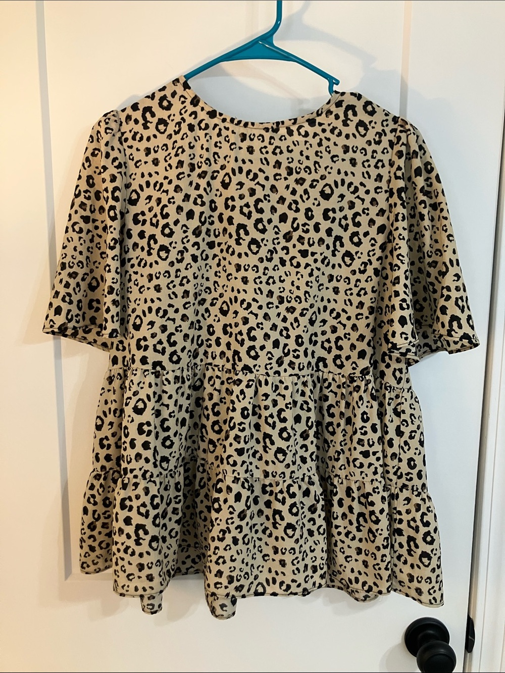mittoshop Leopard Print Peplum Tunic - Tan & Black